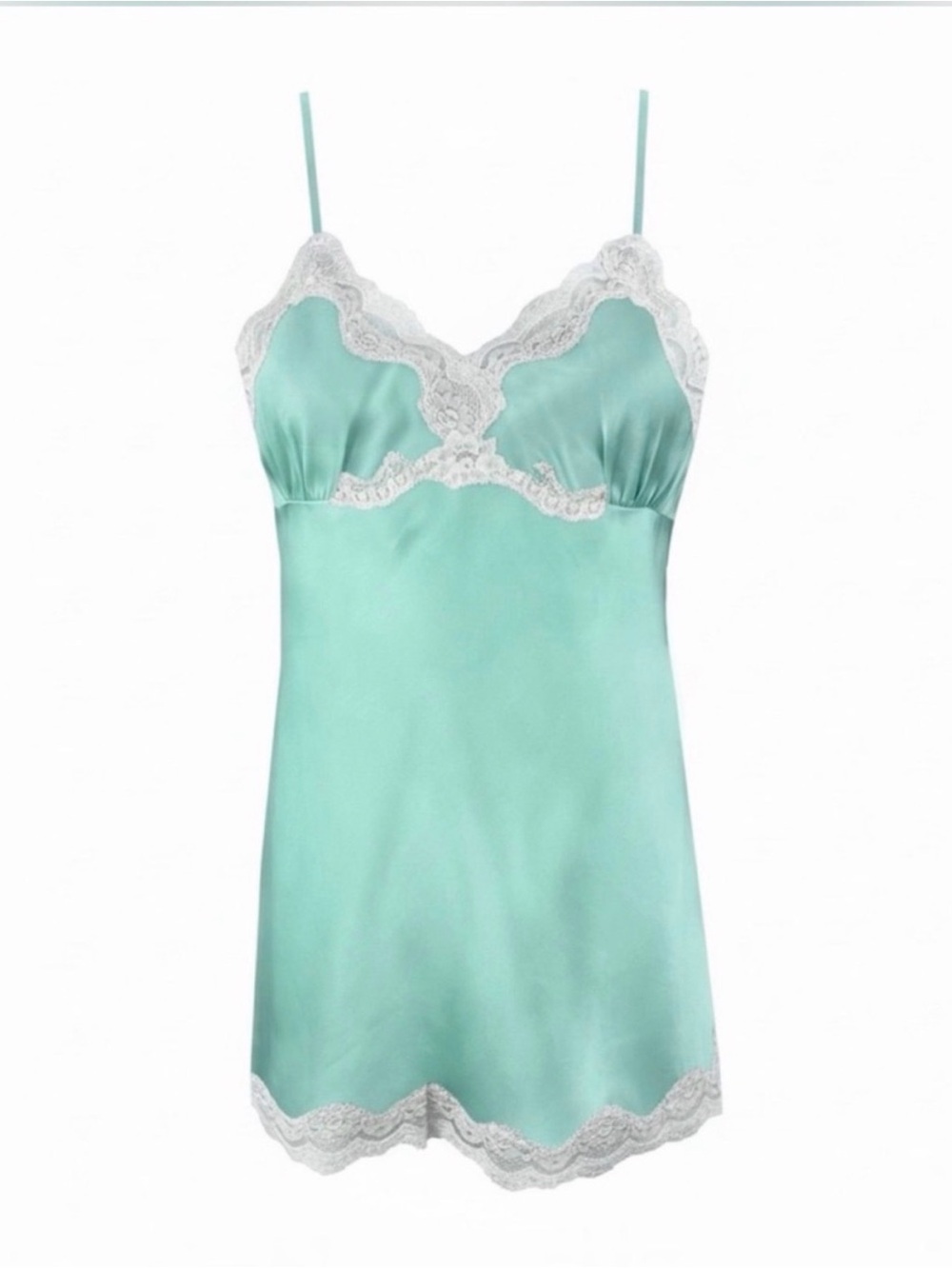 NWT Gold Hawk 100% Silk Green Lace Trim Chemise Size Large